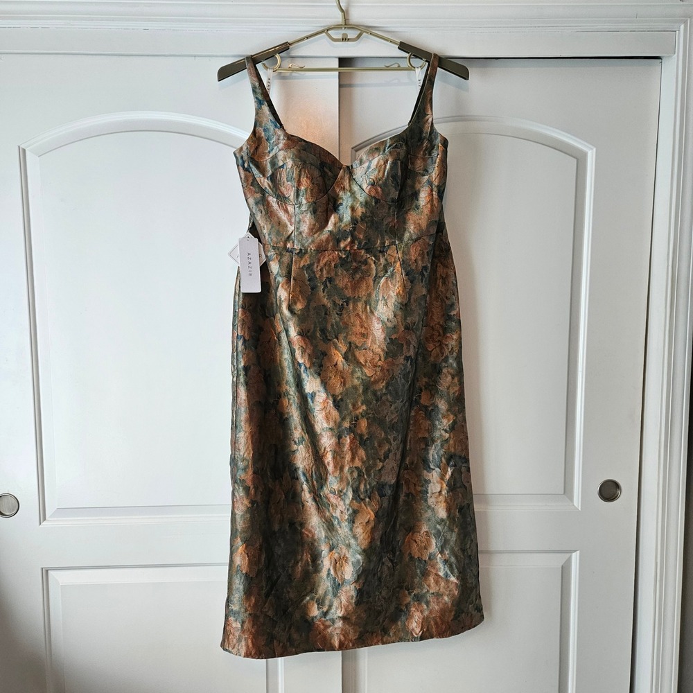 Azazie Atelier Christy Dress Vintage Teal Size 24 Floral Metallic Renfaire Prom